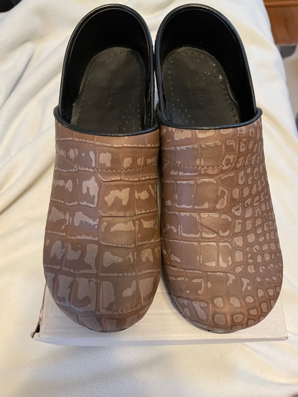 Dansko Taupe Croc-Embossed Slip-On Clogs